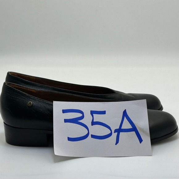 Etienne Aigner Brussels Pumps Women 7M Black Shoes Leather Block Heel Square Toe